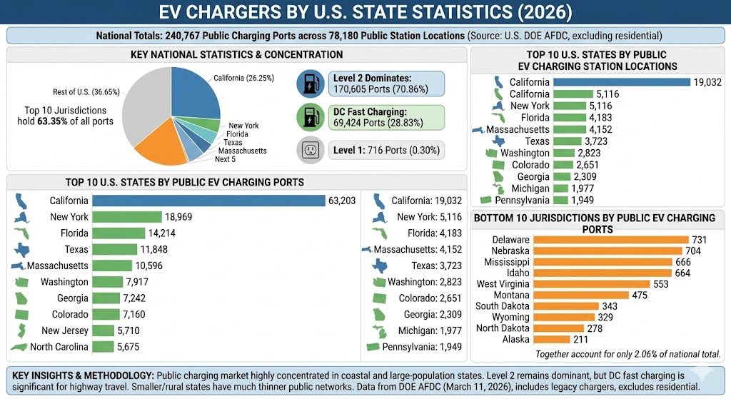 ev chargers by US States statistics